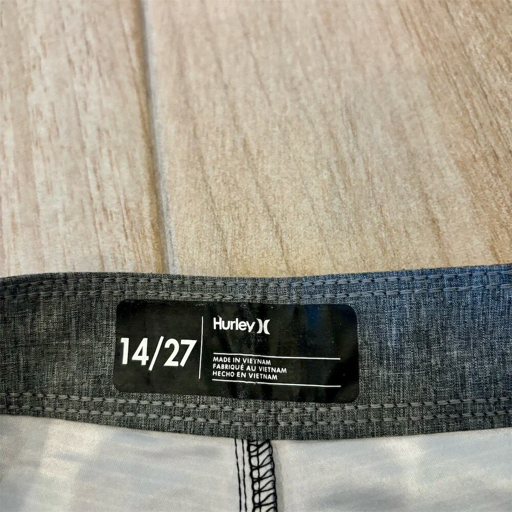 Hurley Boys Boardshorts Swim Trunks Gray/Black Striped Drawstring Size 14